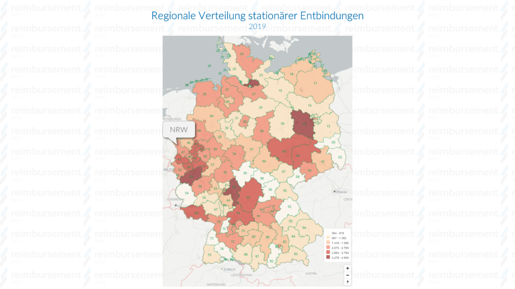 Darstellung des regionalen Vorkommens stationärer Entbindungen in Deutschland für das Jahr 2019